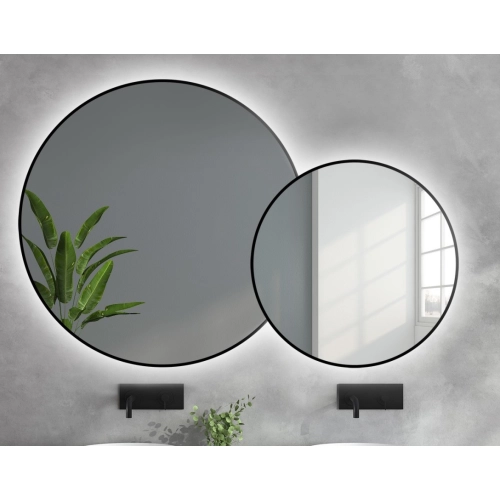 Zestaw okrągłe lustro w lustrze w ramie mdf slim z podświetleniem - DOTTI LED